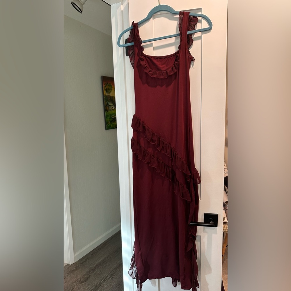 Never worn long dress. House of CB style. Burgundy